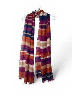 GEORGES RECH Scarf Cashmere Silk Orange Purple Pink Striped Quiet Luxury